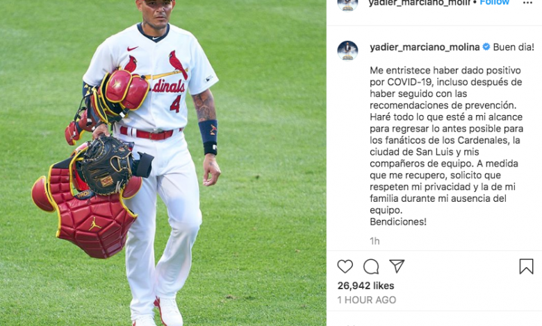 Yadier Molina entre los 7 contagiados de COVID en la plantilla de los St.Louis Cardinals