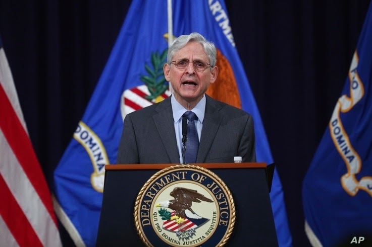 El fiscal general de los Estados Unidos, Merrick Garland, habla sobre los derechos de voto en el Departamento de Justicia en Washington, el 11 de junio de 2021.