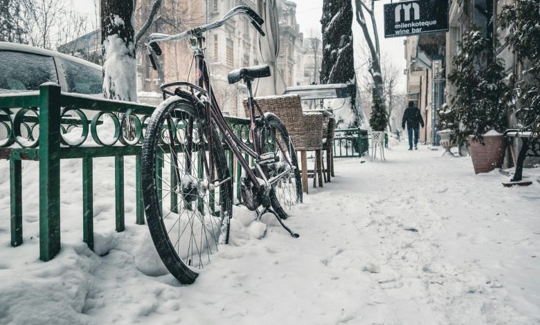 bicycle on snow covered street