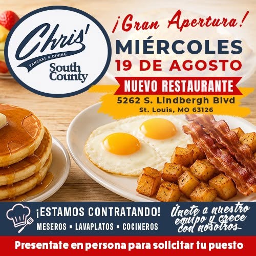 Oferta de Trabajo y Apertura de Chris' Pancake South County 